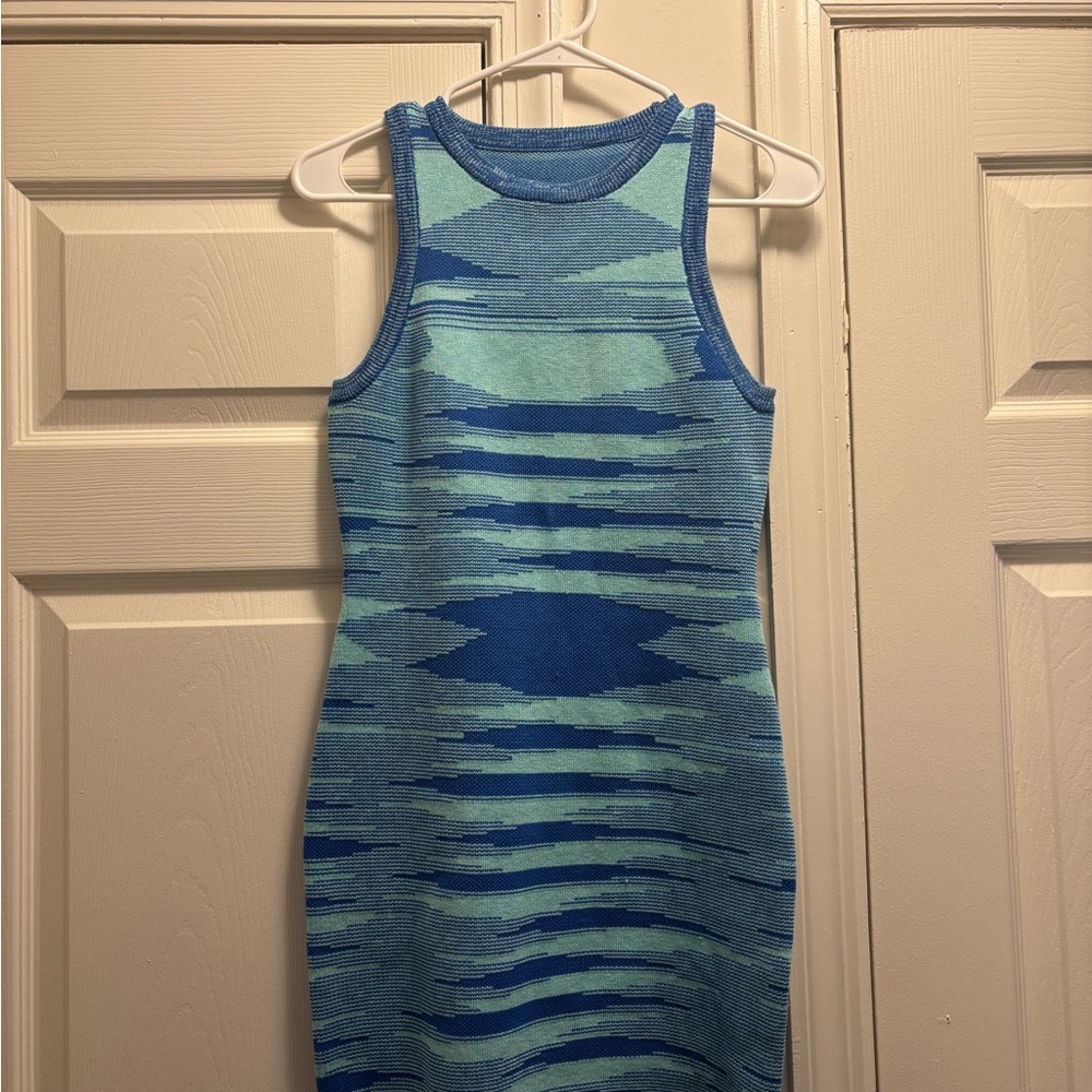 Princess Polly Blue & Aqua Patterned Sleeveless Mini Dress